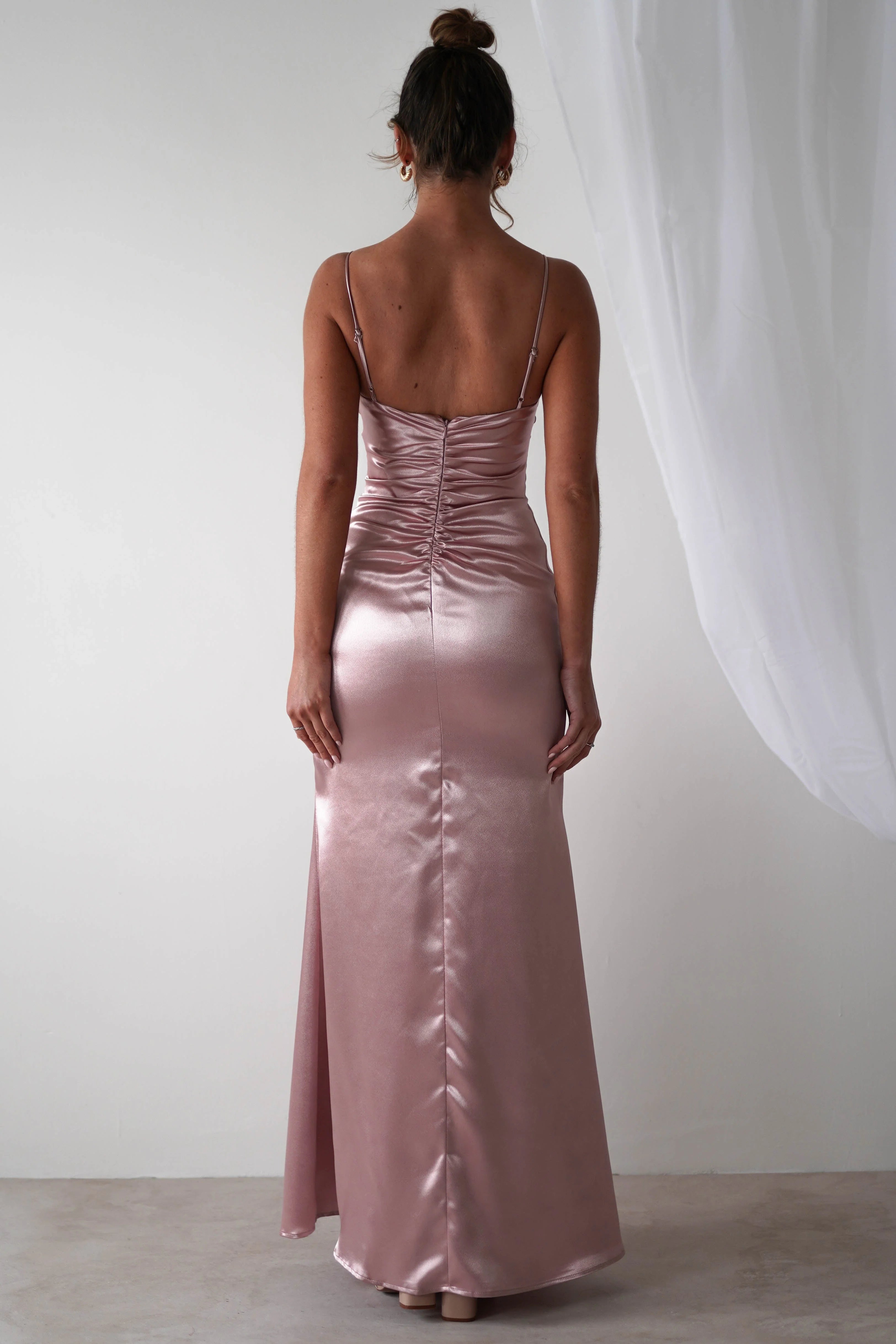 Robe Weitese en satin rose, sans manches, corset, bretelles spaghetti, élégante, robe de bal sirène